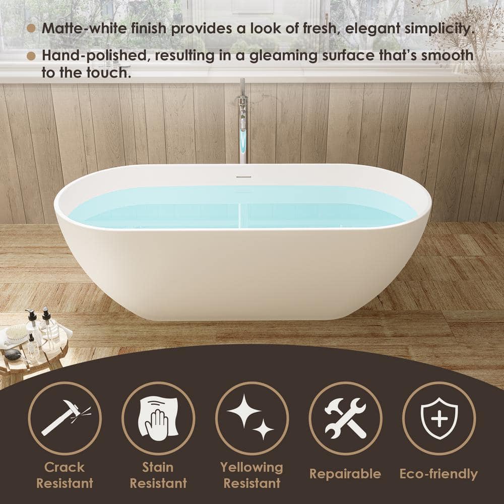 Ryder 59'' Matte White Solid Surface Freestanding Bathtub