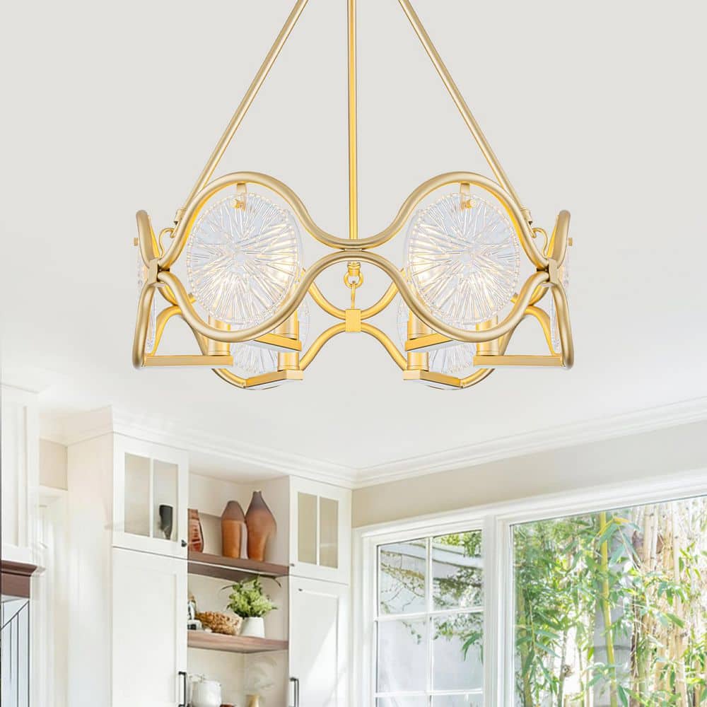 17 in. 6-Light Gold Chandelier with Textured Clear Glass Panels price history on PriceWatchPro