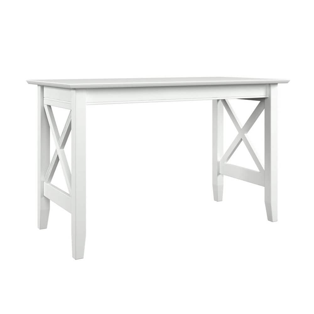 Crossed Design Solid Hardwood White Writing Desk with Drawer