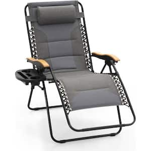 Oversized Gray Metal Reclining Lawn Chair