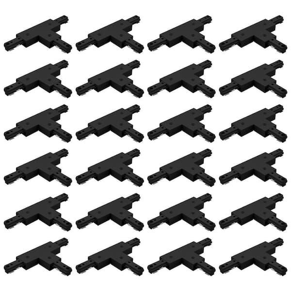 H Track Light T-Connector, H-type 3-Way Connector, Compatible with 120V 3-Wire Single Circuit Power Source Black 24 Pack