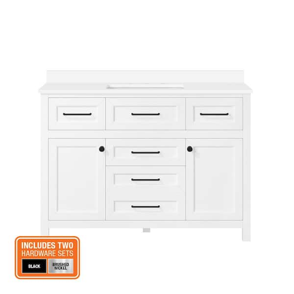 Hanna 48 in. Single Sink White Bath Vanity with White Engineered Stone Top (Assembled)