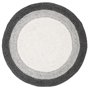 Braided Gray/Ivory 6 ft. x 6 ft. Round Solid Area Rug