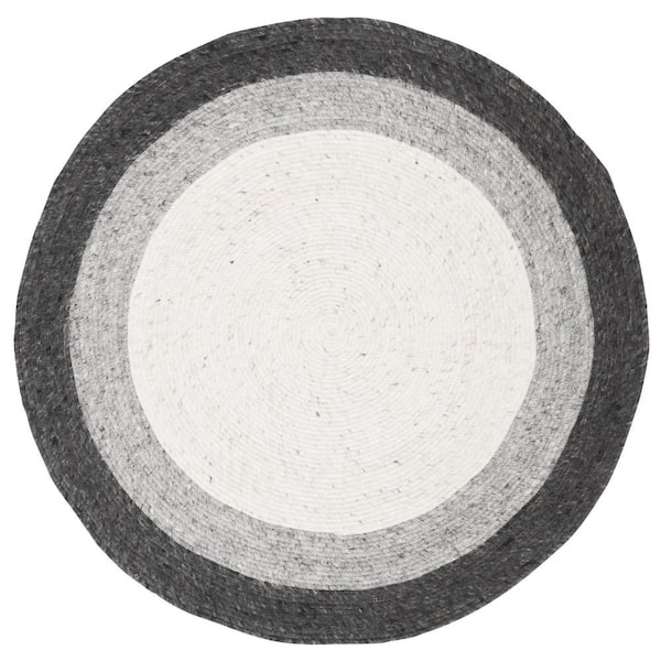 Braided Gray/Ivory 6 ft. x 6 ft. Round Solid Area Rug