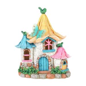 Solar Pastel Petal Roof Fairy House, 9 x 7 x 11 in. Garden Statue