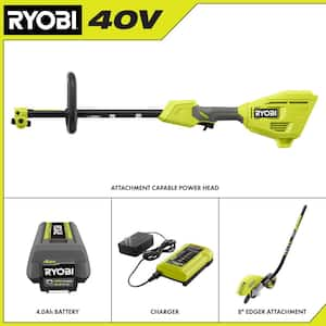 40V Expand-It Cordless Battery Attachment Capable Powerhead and Edger Attachment with 4.0 Ah Battery and Charger