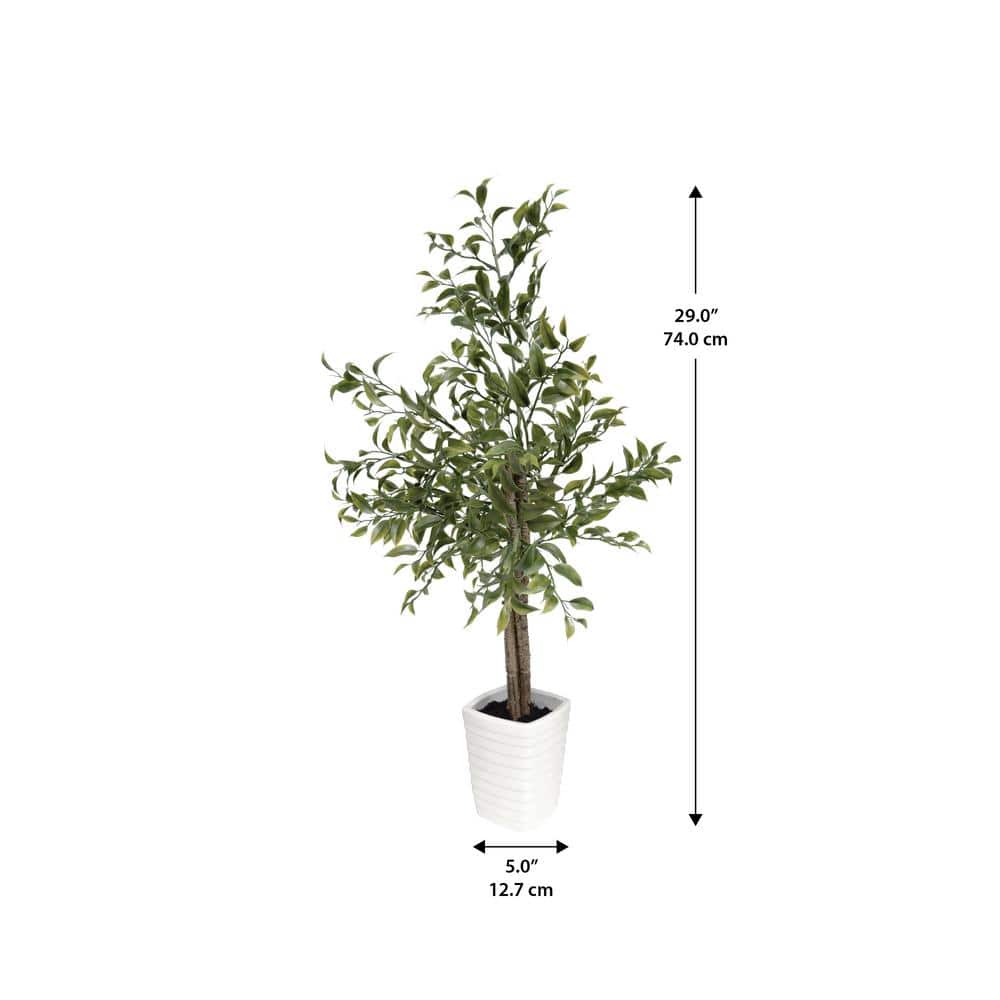 29" Green Silk Ficus in White Plastic Pot