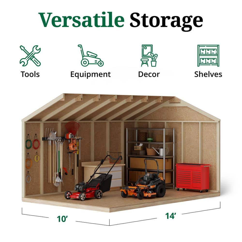 10x14 Dark Gray Wood Gable Storage Shed with Windows and Floor