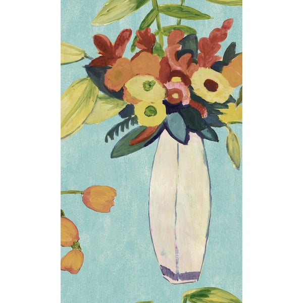 Walls Republic Blue Floral Watercolor Print Non-Woven Paper Paste the Wall Textured Wallpaper 57 sq. ft.