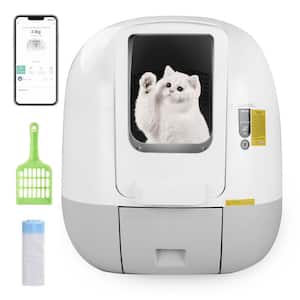50L Automatic Self Cleaning Cat Litter Box for Multiple Cats w/Odor Removal, App Control Support 2.4G/Anti Pinch- White