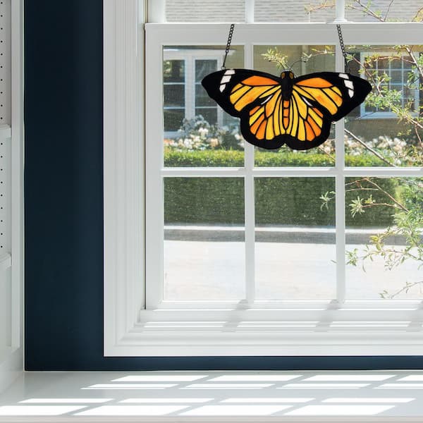 6.5H Yellow & Orange Butterfly Stained Glass Window Panel