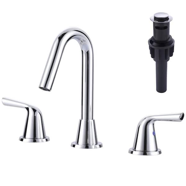 IVIGA 8 in. Widespread Double Handle Bathroom Faucet with Pop Up Drain and cUPC Certified Supply Lines in Polished Chrome