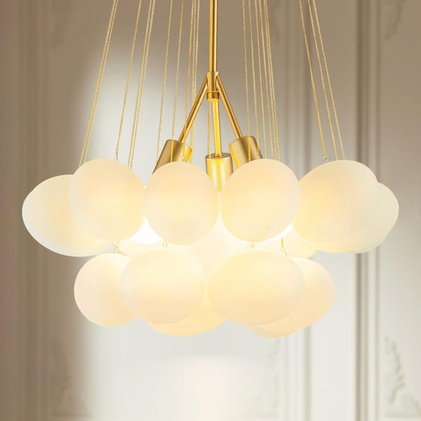 Rennnsan Levi 3-Light Gold Modern Cluster Globe Bubble Chandelier with 21 Frosted Glass Bubble