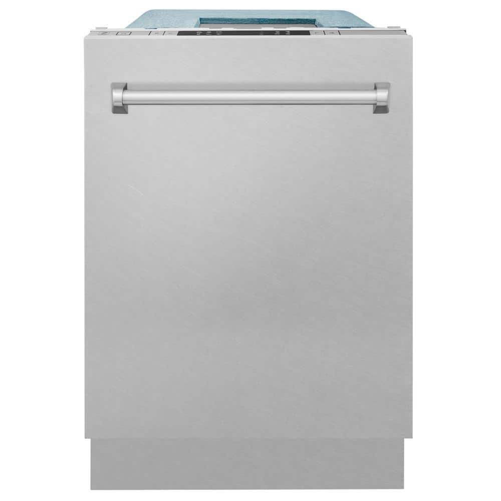 ZLINE Kitchen and Bath 18 in. Top Control 6-Cycle Compact Dishwasher with 2 Racks in Fingerprint Resistant Stainless Steel &amp; Traditional Handle