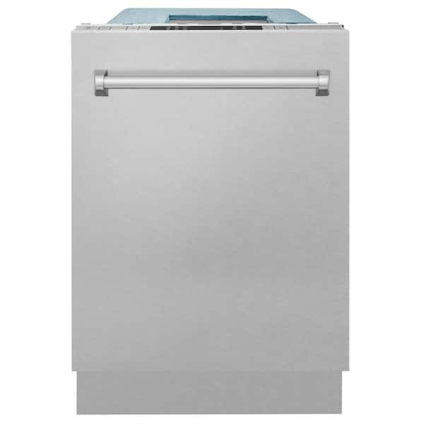 ZLINE Kitchen and Bath 18 in. Top Control 6-Cycle Compact Dishwasher with 2 Racks in Fingerprint Resistant Stainless Steel & Traditional Handle