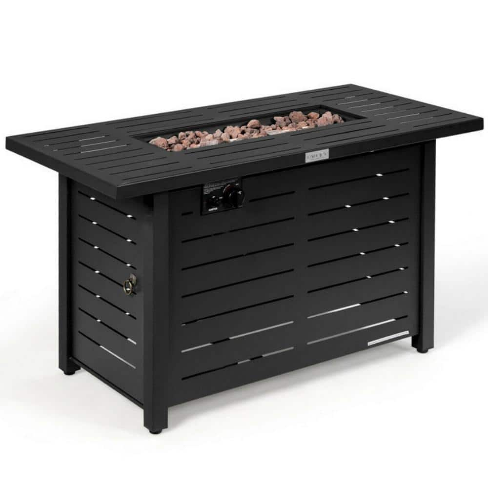 42 in. Black Rectangular 60,000 BTU Outdoor Patio Rectangular Propane Fire Pit Table with Waterproof Cover -  Clihome, CWCH-OP70C370