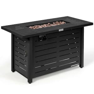 42 in. Black Rectangular 60,000 BTU Outdoor Patio Rectangular Propane Fire Pit Table with Waterproof Cover