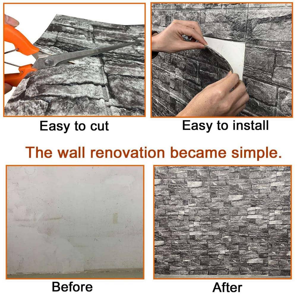 20-Piece Beige and Gray Faux Brick Peel and Stick Wall Panels