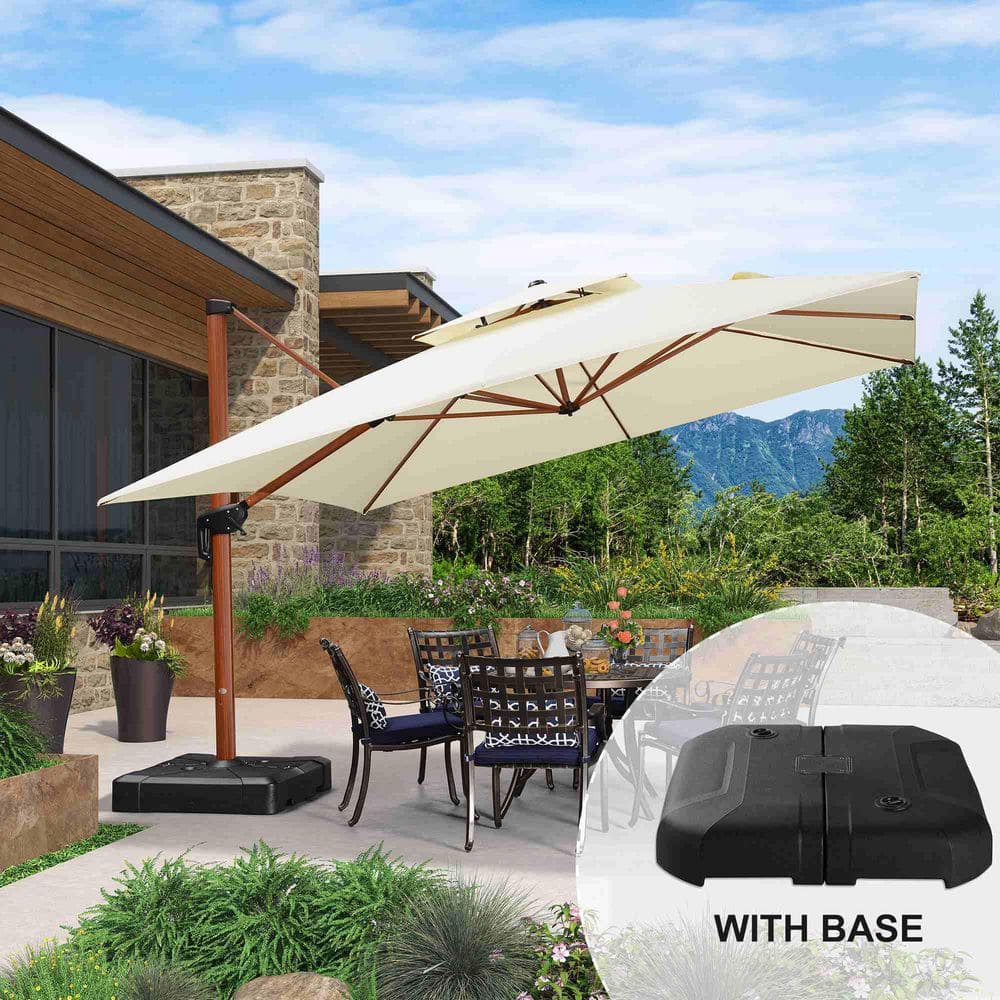 PURPLE LEAF 12 ft. Square WindProof High-Quality Wood Pattern Aluminum Cantilever Patio Umbrella with Stand, Cream PPLGLRSM12-CRWB - The Home Depot PURPLE LEAF 12 ft. Square WindProof High-Quality Wood Pattern Aluminum Cantilever Patio Umbrella with Stand, Cream PPLGLRSM12-CRWB - The Home Depot