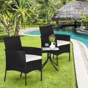 Black Dining Rattan Wicker Outdoor Dining Chair Patio Arm Chair with Zipper and White Cushions (4-Pack)