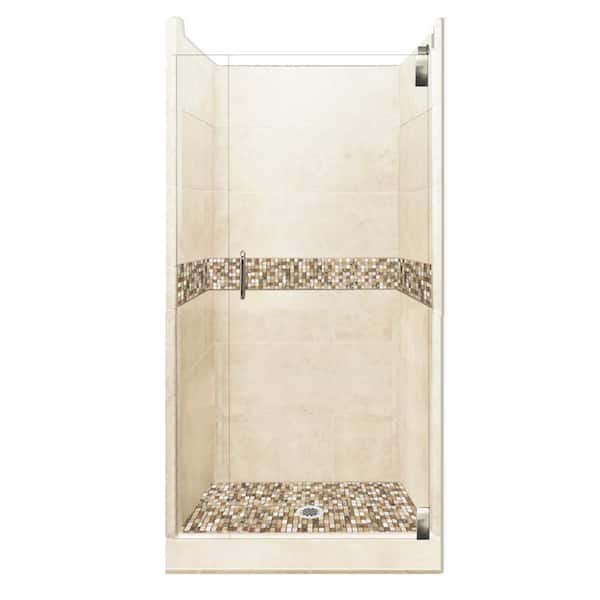 American Bath Factory Roma Grand Hinged 36 in. x 36 in. x 80 in. Center Drain Alcove Shower Kit in Desert Sand and Satin Nickel Hardware