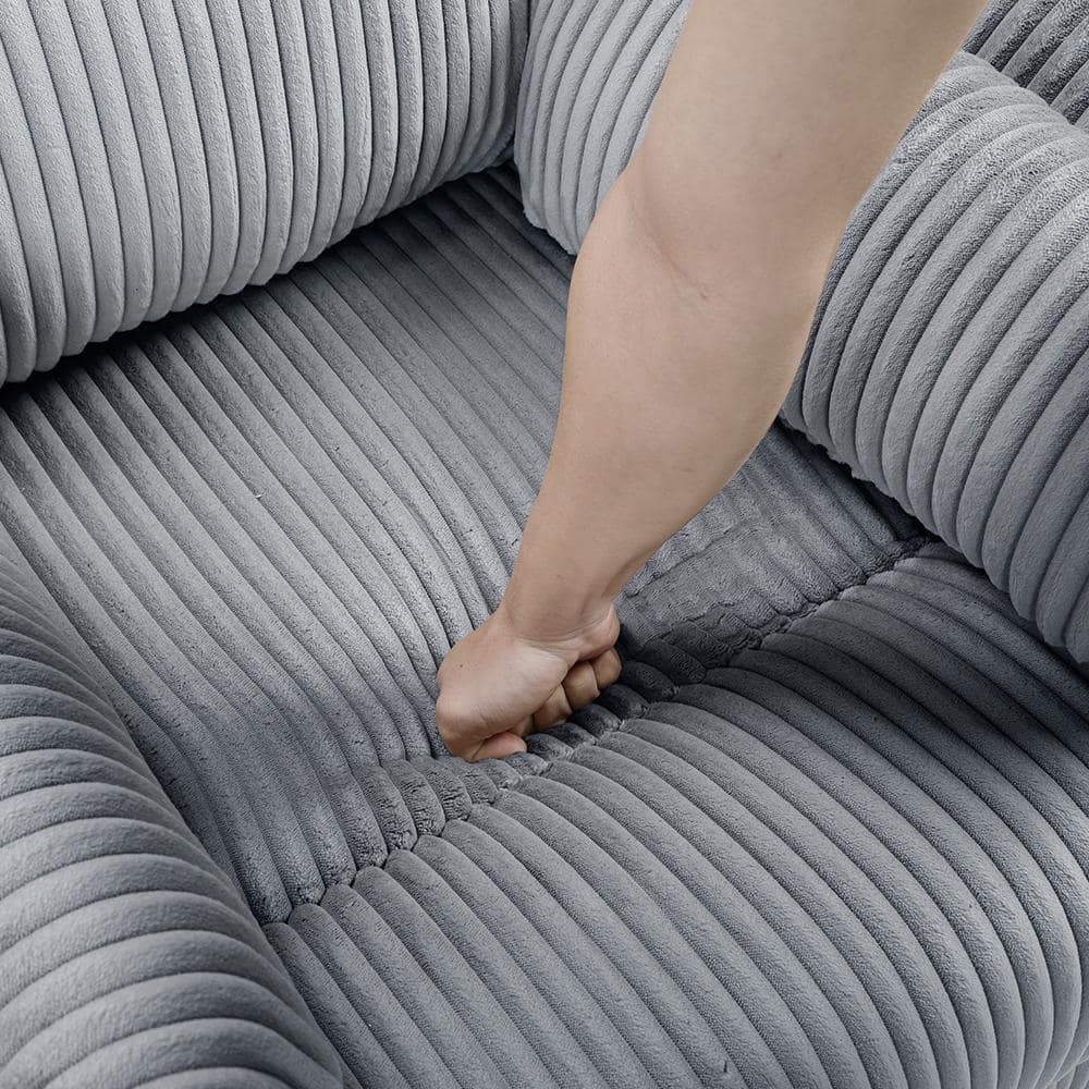 Gray Corduroy Swivel Glider Recliner with Wood Accents