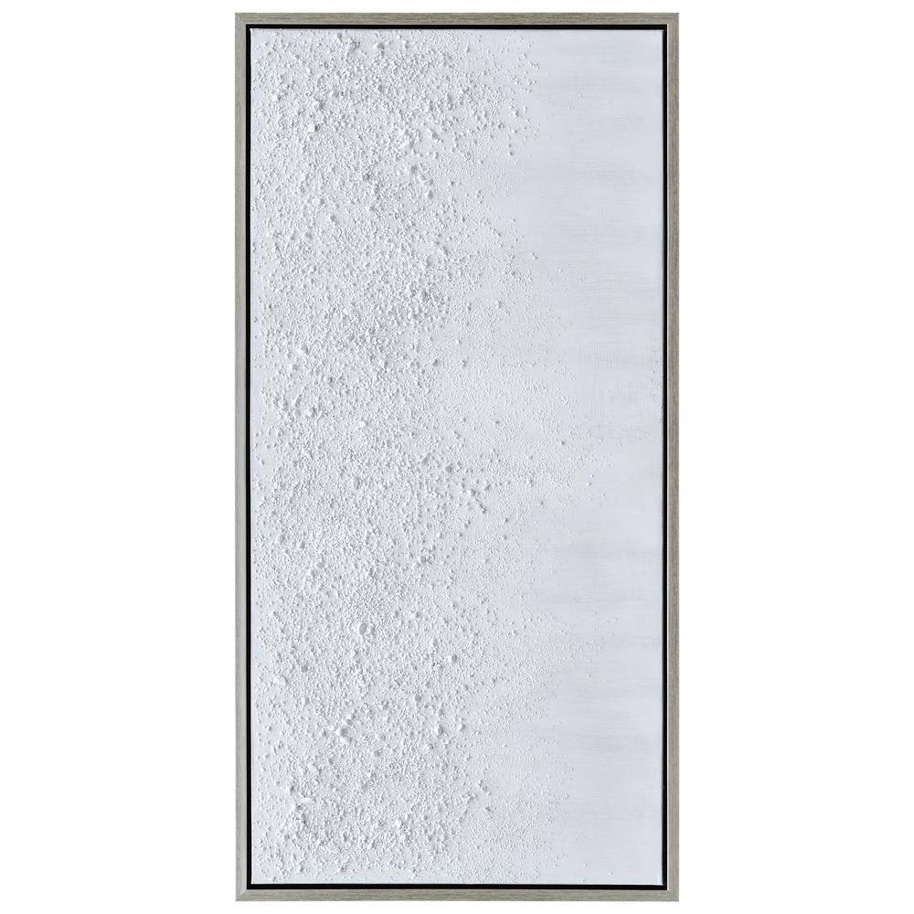 White Snow Abstract Textured Hand Painted Canvas with Silver Frame