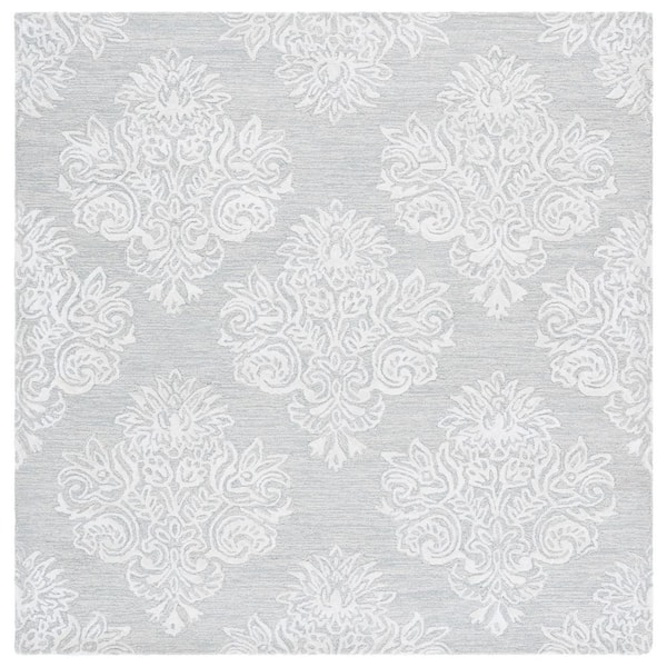 SAFAVIEH Glamour 6 ft. x 6 ft. Light Blue/Ivory Floral Diamond square Area Rug