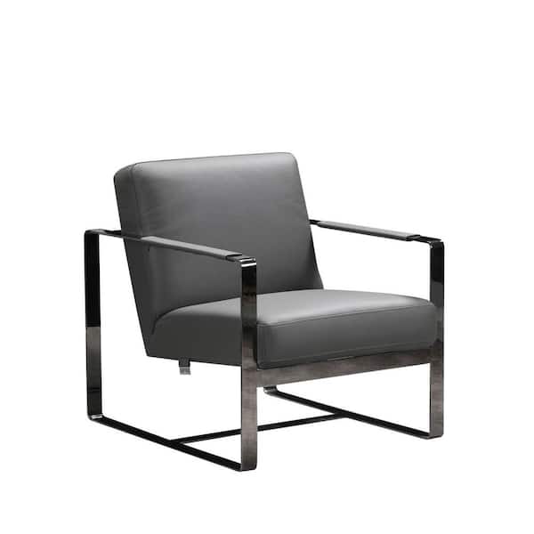 Homeroots Charlie Dark Gray Leather, Gray Leather Chairs