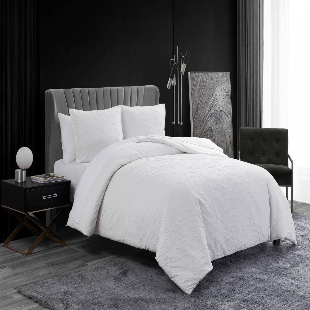 Queen White Cotton Reversible Abstract Comforter Set