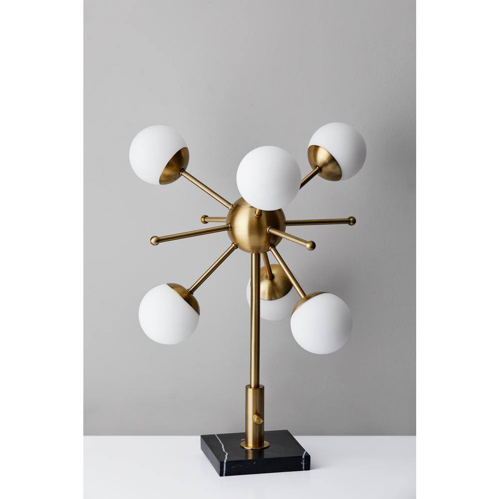 Mid-Century Modern Antique Brass Doppler LED Desk Lamp with White Opal Shades
