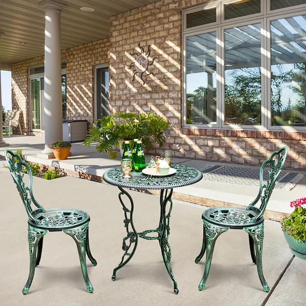 Boyel Living Outdoor Serving Bar Cast Aluminum Patio Furniture Set with Rose Design-Green