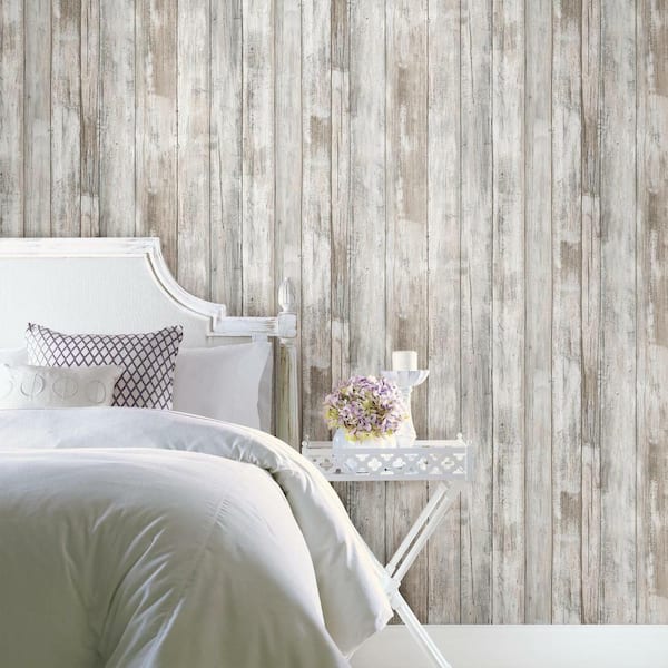28.18 sq. ft. Brown Weathered Planks Peel and Stick Wallpaper