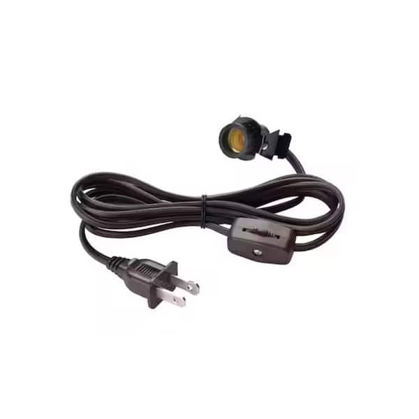 72 in. Brown Cord Set with Snap-In Pigtail Candelabra Base Lamp Socket and In-Line On/Off Rotary Cord Switch