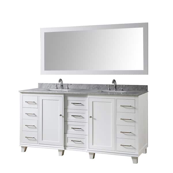 Direct vanity sink Ultimate Classic 71 in. W x 25 in. Dx 34 in. H Double Bath Vanity in White With White Carrara Marble Top and Mirror