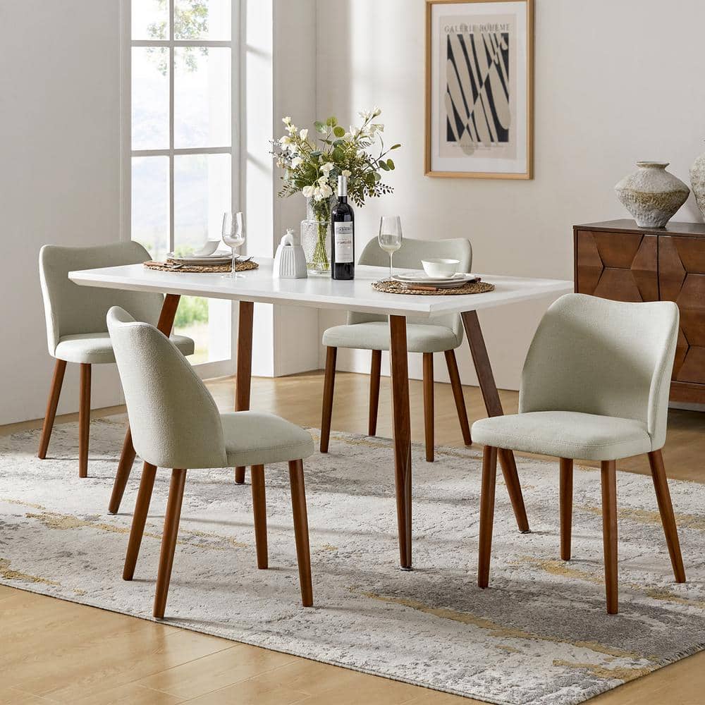 Gray Upholstered Low Back Side Chair with Solid Wood Legs (Set of 4)