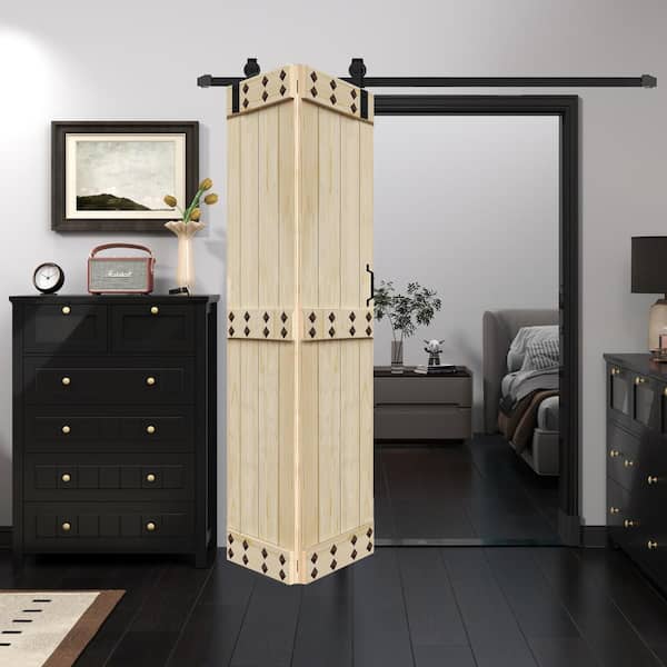 ISLIFE Mid-Bar Style 30 in. x 84 in. (15 in. x 84 in. 2-Panels) Solid Core Unfinished Wood Bi-Fold Door Hardware Kit -Assembly