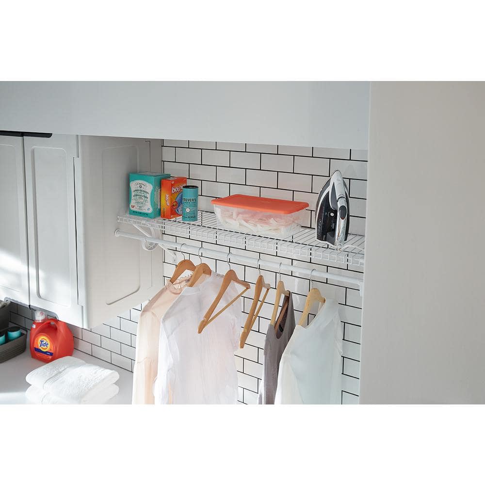 White Metal Wire Shelf Kit with Closet Rod, 48W x 12D x 6H