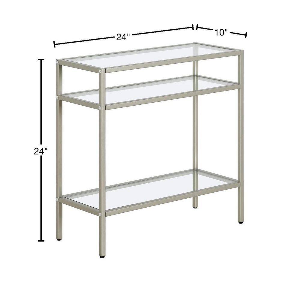Satin Nickel Rectangular Metal and Glass Side Table