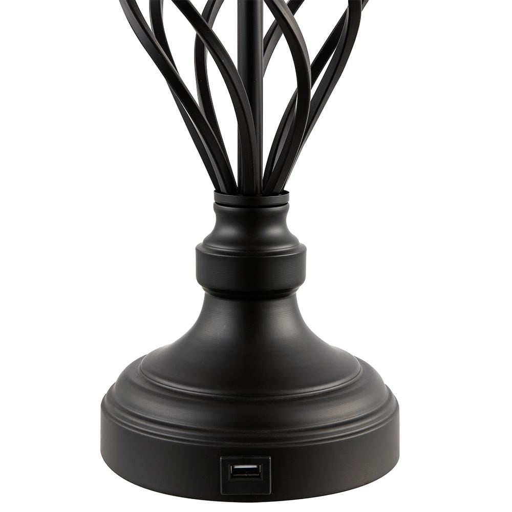28 in. Bronze Table Lamps Set with White Linen Shade and USB Ports