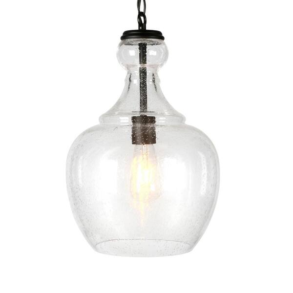 Meyer Cross Verona 1 Light Blackened Bronze Pendant With Seeded Glass Shade Pd0272 The Home Depot Blackened Bronze Pendant, Flynn Recycled Glass Floor Lamp Bronze