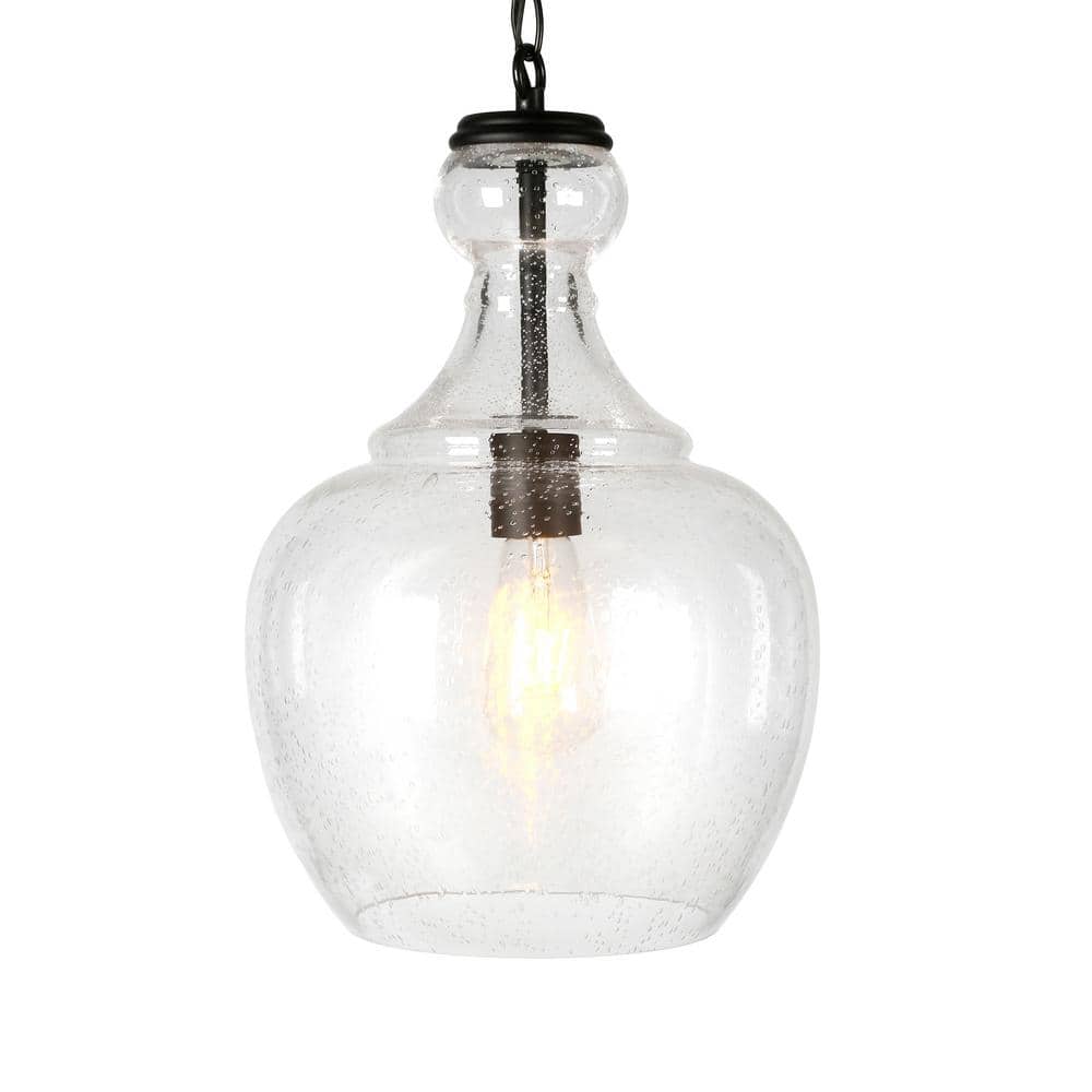 Westford Coastal Industrial 11" Brass & Seeded Glass Pendant