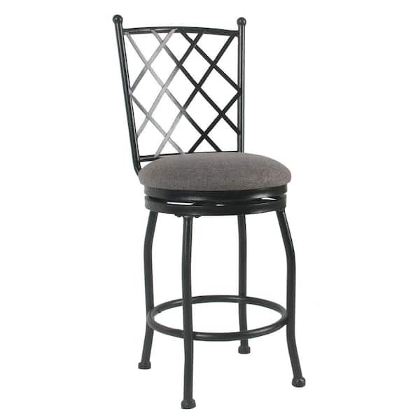 Benjara 39 in. Gray High Back Metal Frame Counter Height Stool with Fabric Seat