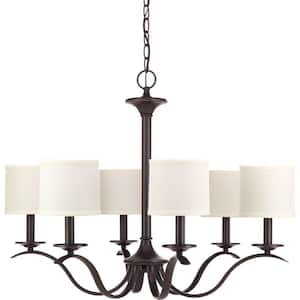 Inspire Collection 6-Light Antique Bronze White Linen Shade Traditional Empire Chandelier Light