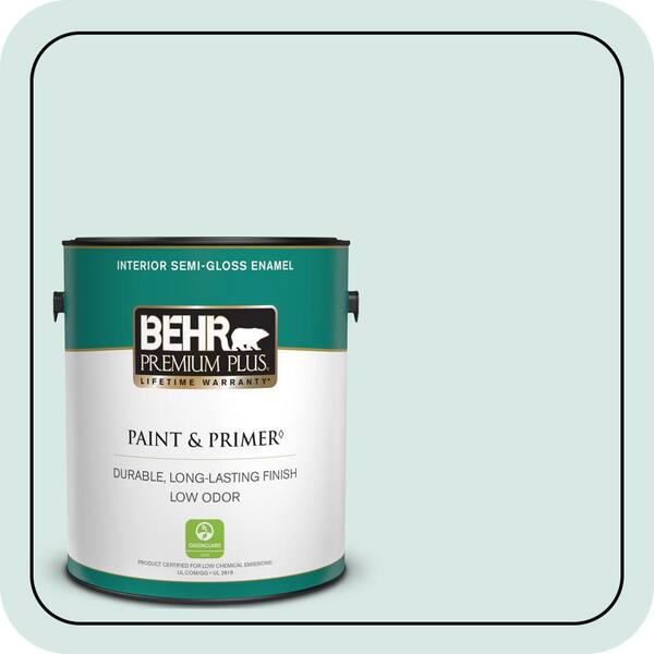 BEHR PREMIUM PLUS 1 gal. #500E-2 Aqua Breeze Semi-Gloss Enamel Low Odor Interior Paint & Primer