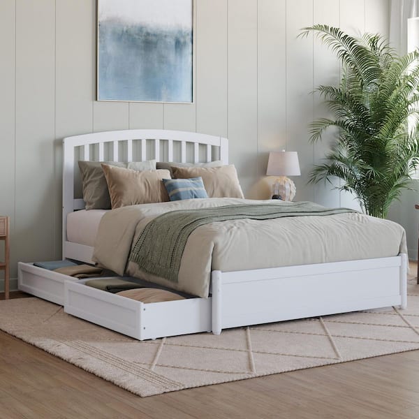 AFI Lucia White Solid Wood Frame Full Platform Bed with Panel Footboard and Storage Drawers