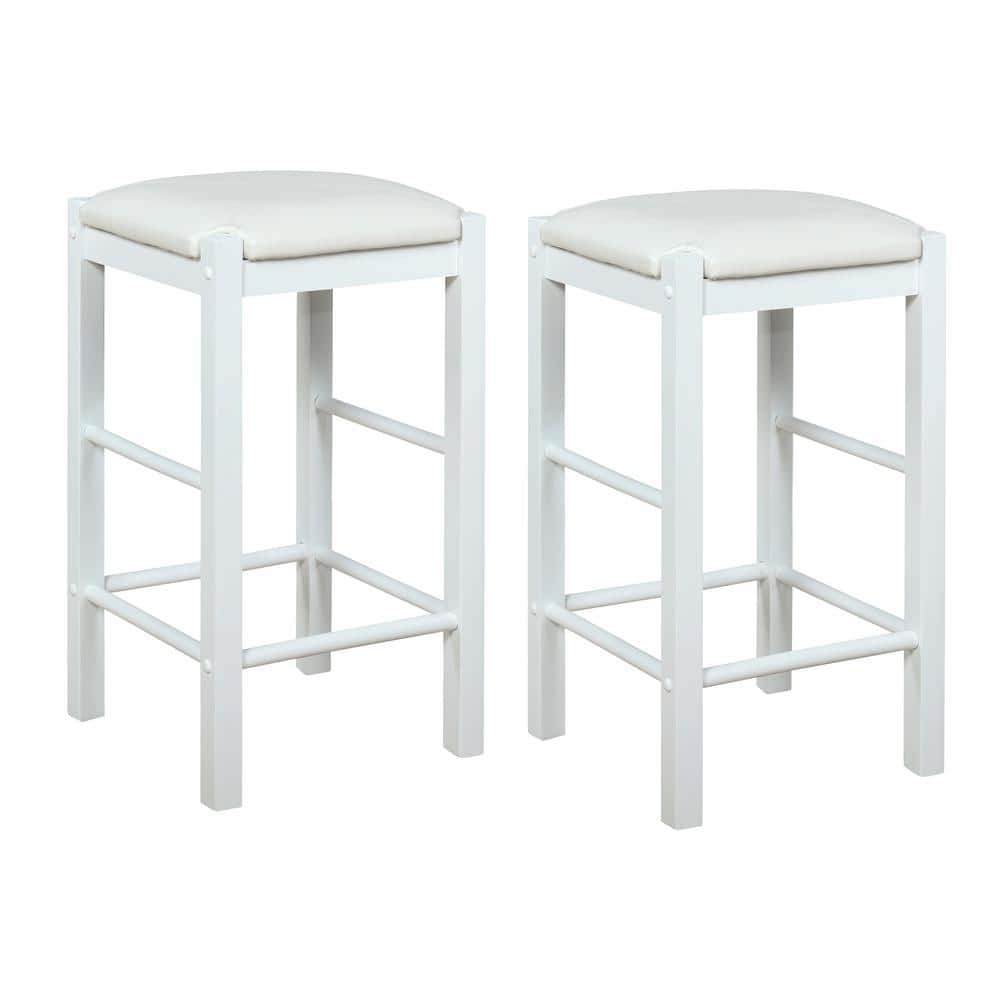 Tahoe 25 in. White Backless Wood Counter Stool with Faux Leather Seat (Set 
