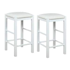 Tahoe 25 in. Seat Height White Backless Wood Frame Counterstool with White Faux Leather Seat (Set of 2)