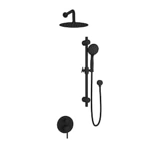 Refuge 6-Spray Patterns with 1.8 GPM 10 in. Wall Mounted Dual Showerheads with Slide Bar and Valve in Matte Black