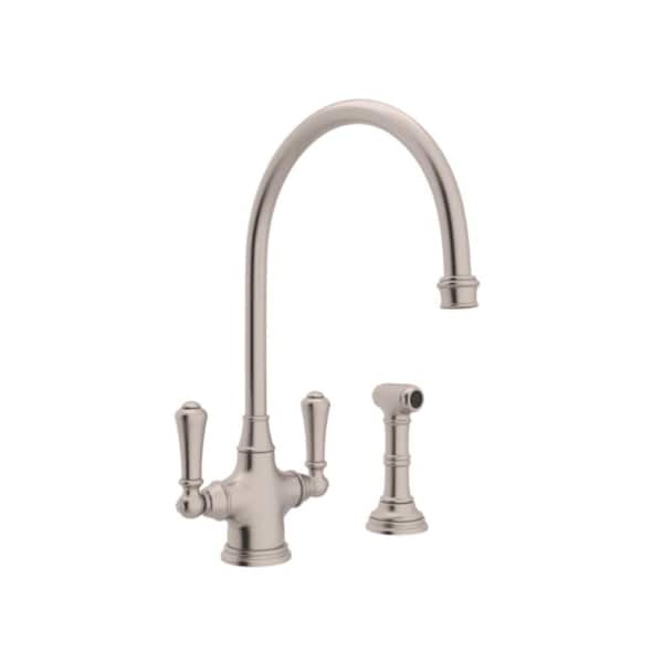Georgian Era 2-Handle Standard Kitchen Faucet with Side Spray in Satin Nickel
